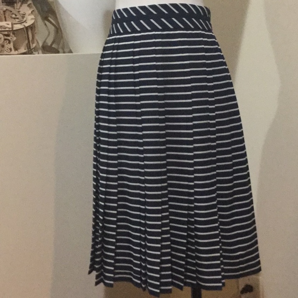 Ann Taylor Pleated nautical stripe midi skirt